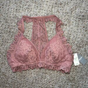 NWT Aerie Mauve Lace Racerback Bralette Removable Pads Bra lounge comfy XS